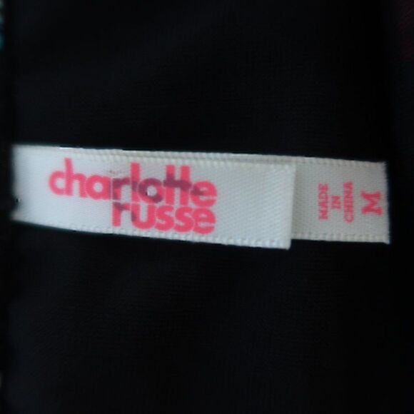 CHARLOTTE RUSSE BLACK PINK FLORAL HIGH WAISTED BIKINI BOTTOMS SIZE MEDIUM - Picture 2 of 4